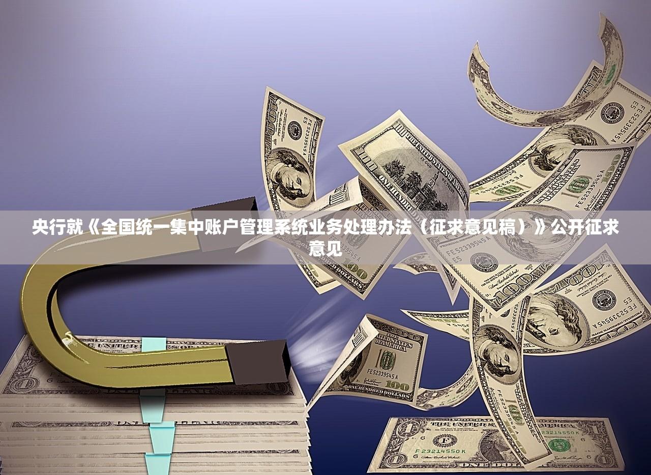 央行就《全国统一集中账户管理系统业务处理办法(征求意见稿)》公开征求意见 央行就《全国统一集中账户管理系统业务处理办法(征求意见稿)》公开征求意见